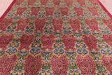 Red William Morris Hand Knotted Wool Rug - 9' 0" X 12' 1" - Golden Nile