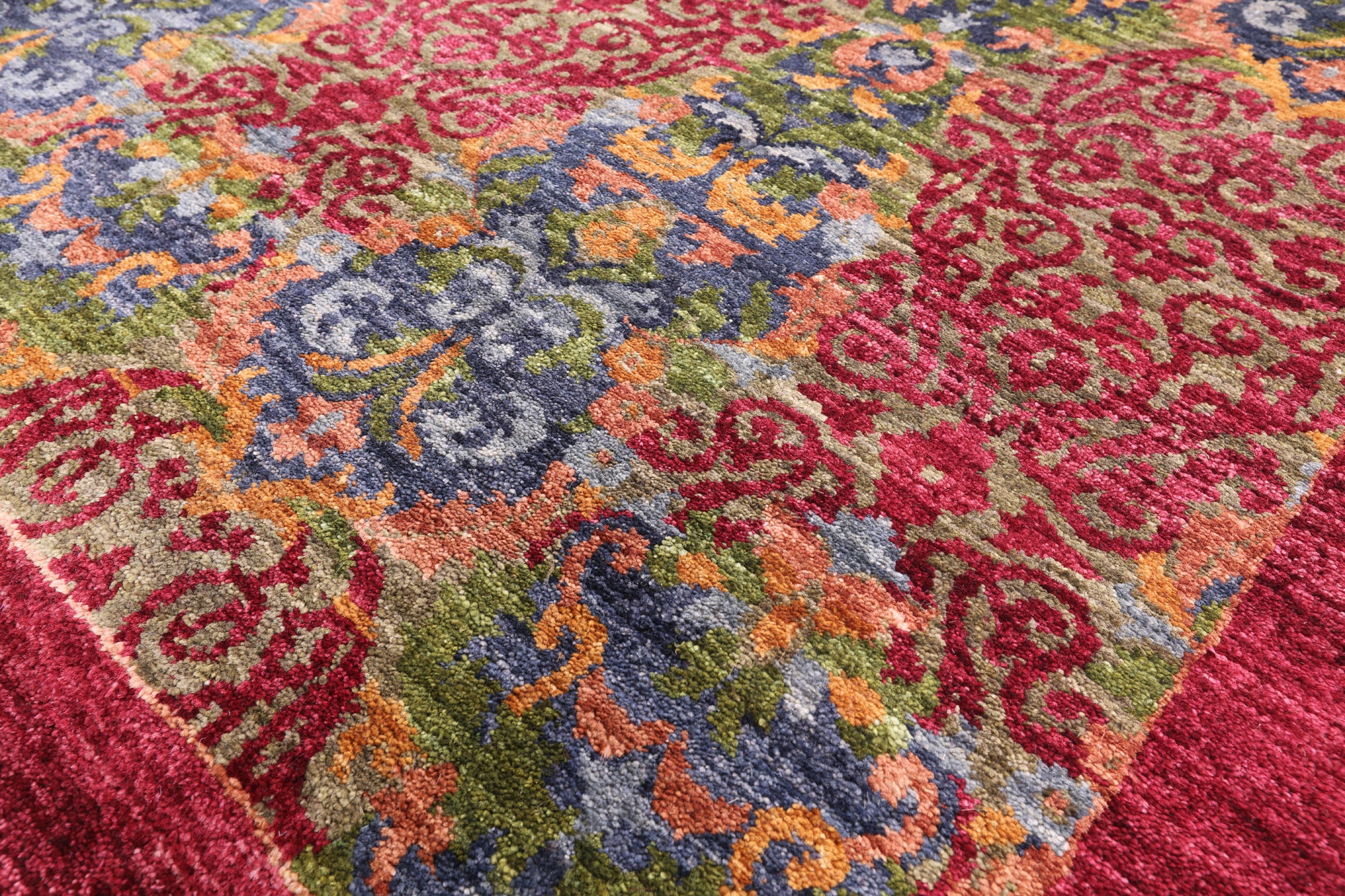 Red William Morris Hand Knotted Wool Rug - 9' 0" X 12' 1" - Golden Nile