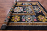 Black William Morris Hand-Knotted Wool Rug - 9' 0" X 12' 5" - Golden Nile