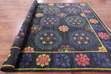 Black William Morris Hand Knotted Wool Rug - 9' 0" X 11' 9" - Golden Nile