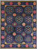 Black William Morris Hand Knotted Wool Rug - 9' 0" X 11' 9" - Golden Nile