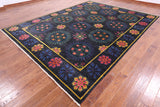 Black William Morris Hand Knotted Wool Rug - 9' 0" X 11' 9" - Golden Nile