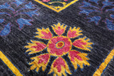Black William Morris Hand Knotted Wool Rug - 9' 0" X 11' 9" - Golden Nile