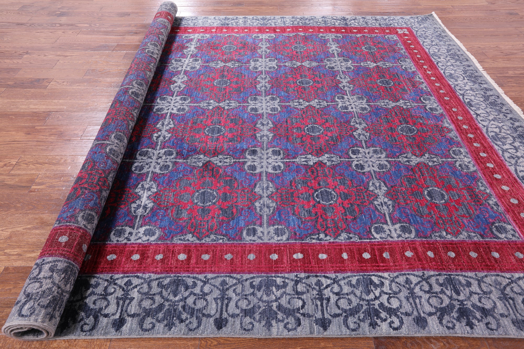 Grey William Morris Handmade Wool Rug - 8' 11" X 11' 6" - Golden Nile