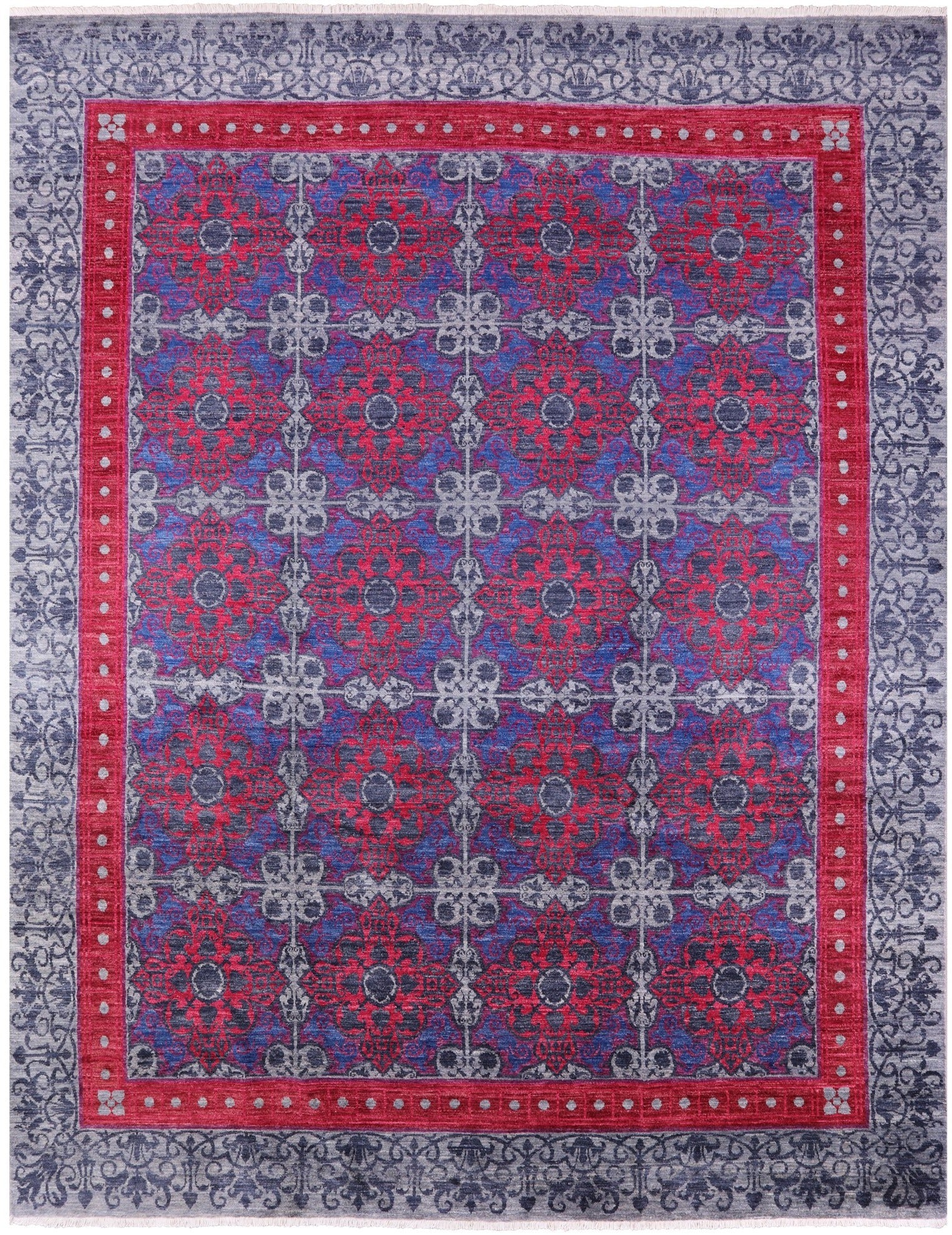 Grey William Morris Handmade Wool Rug - 8' 11" X 11' 6" - Golden Nile