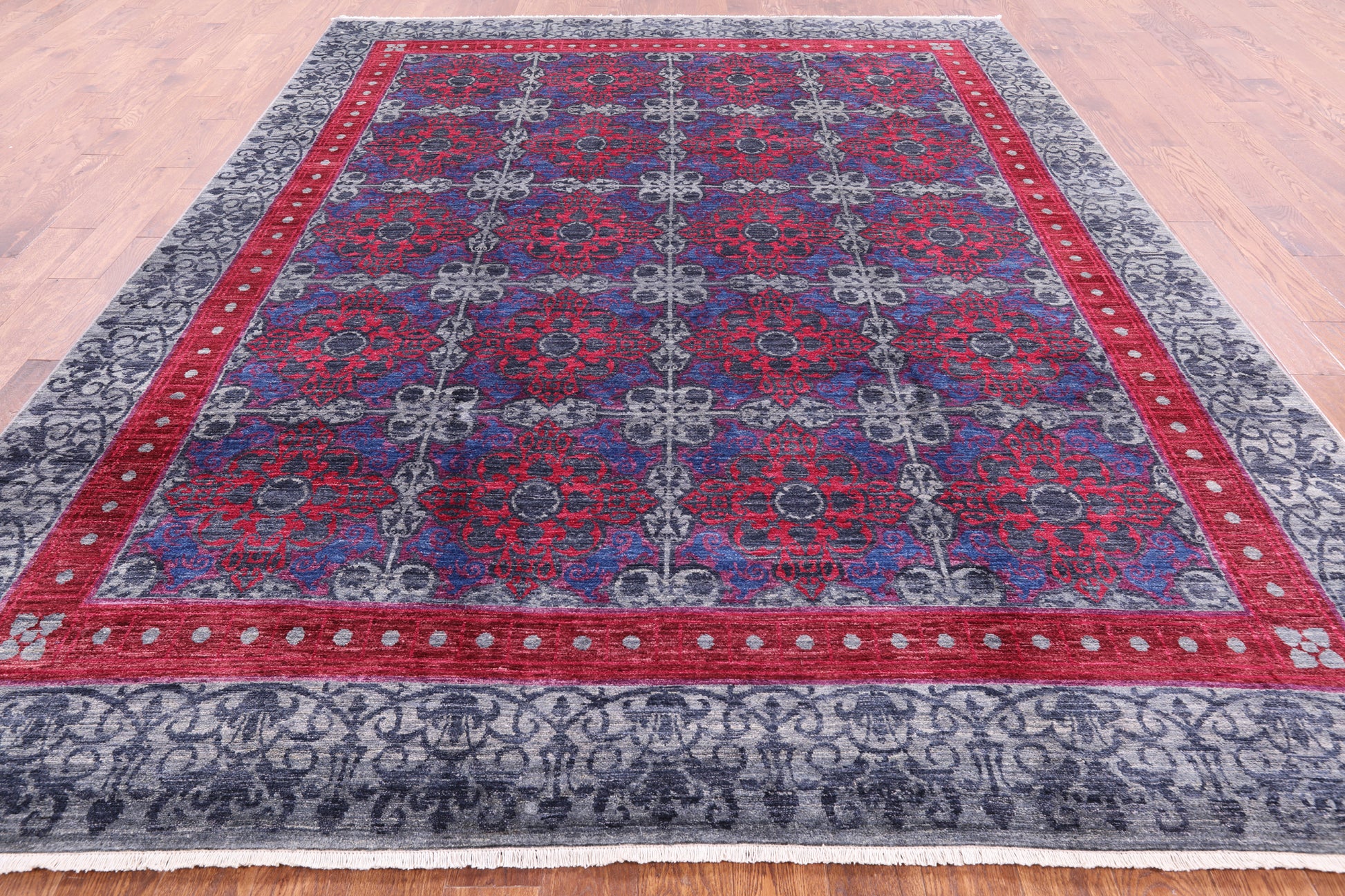 Grey William Morris Handmade Wool Rug - 8' 11" X 11' 6" - Golden Nile