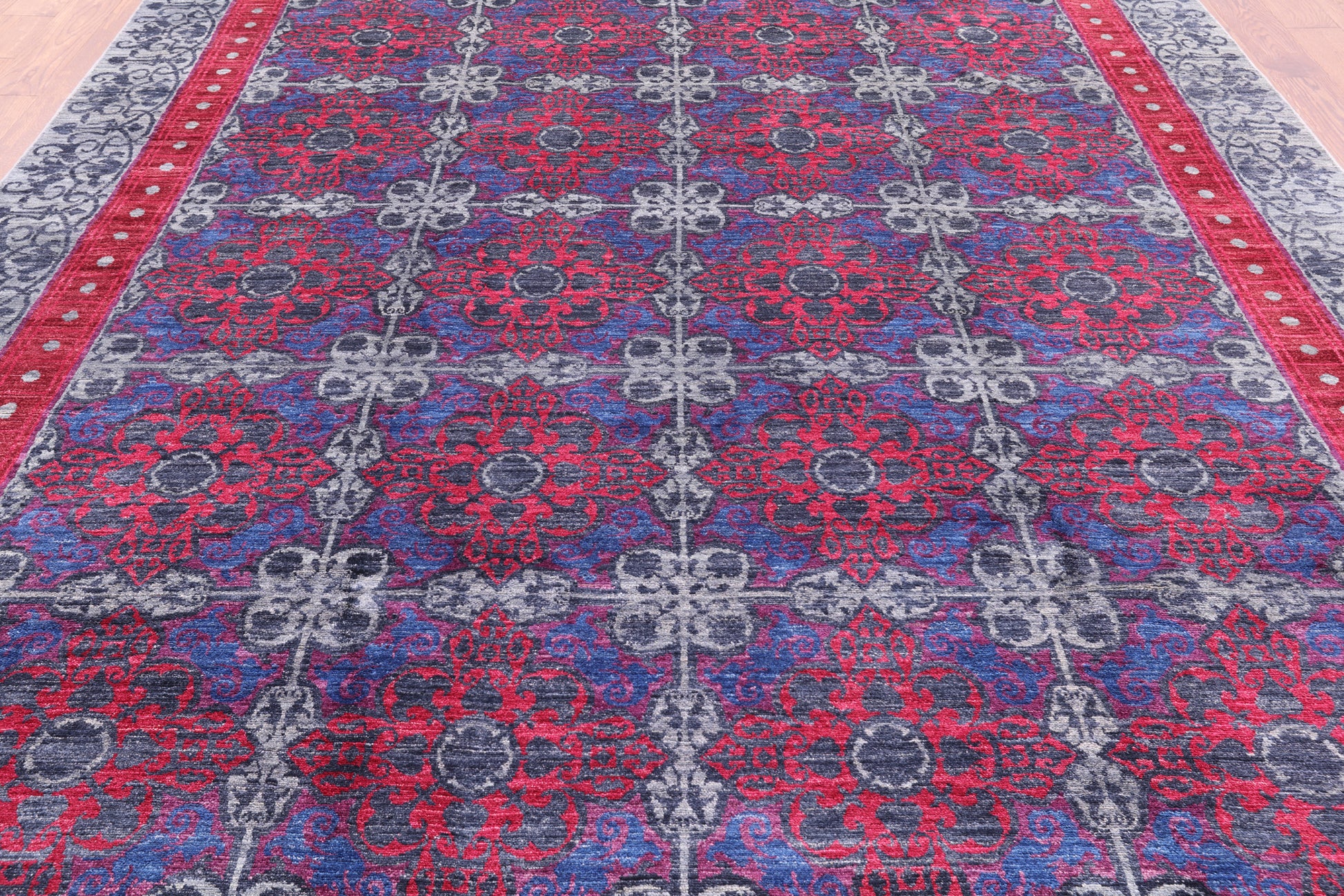 Grey William Morris Handmade Wool Rug - 8' 11" X 11' 6" - Golden Nile