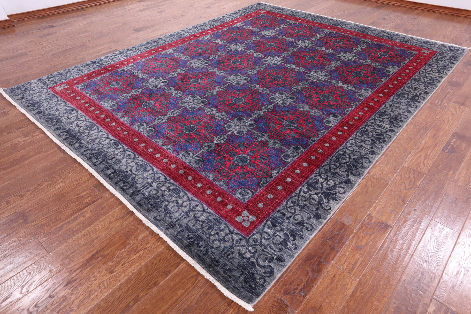 Grey William Morris Handmade Wool Rug - 8' 11" X 11' 6" - Golden Nile