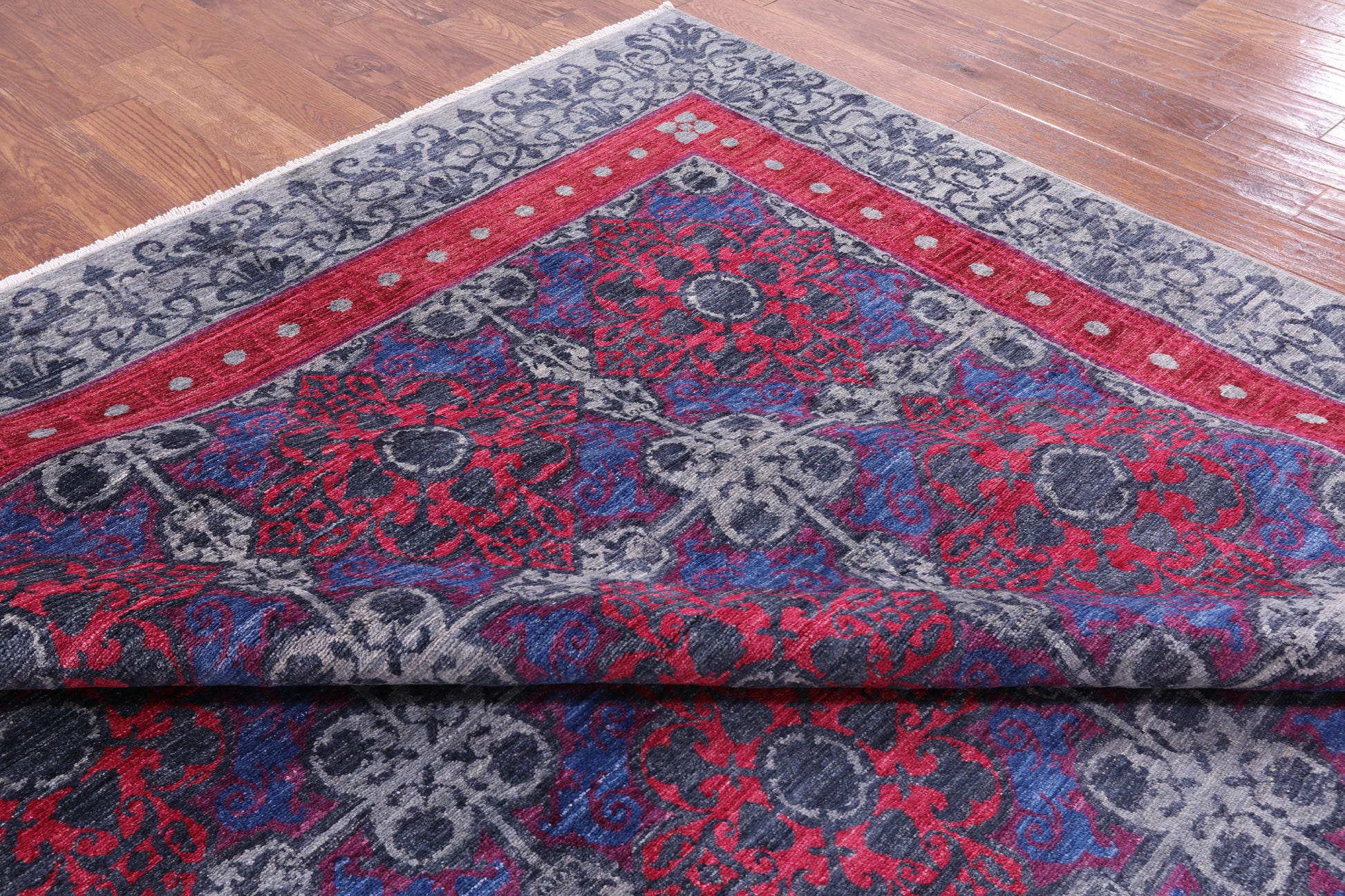 Grey William Morris Handmade Wool Rug - 8' 11" X 11' 6" - Golden Nile