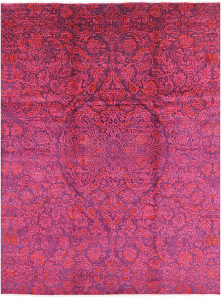 Purple William Morris Hand Knotted Wool Area Rug - 8' 10" X 11' 10" - Golden Nile