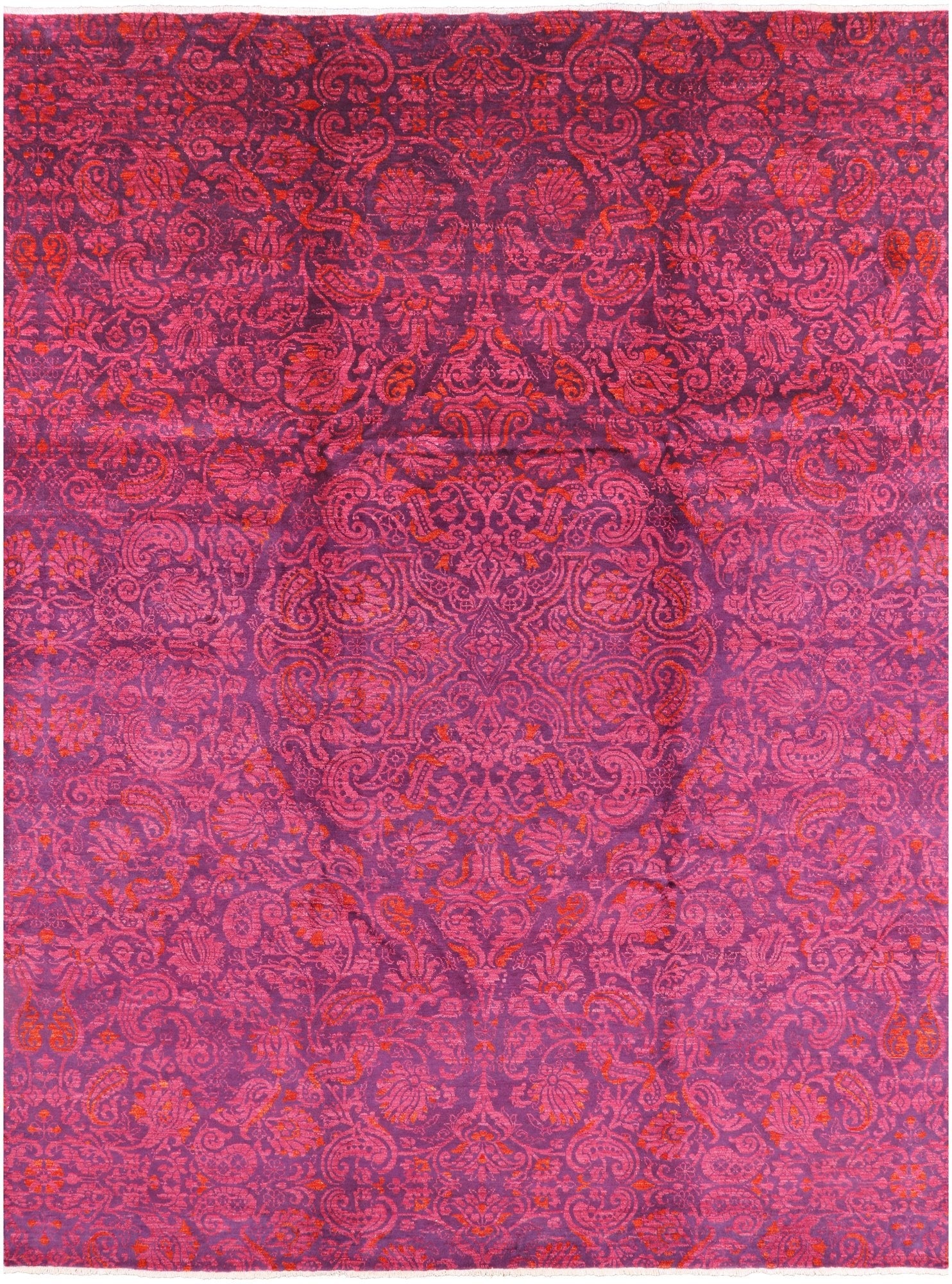 Purple William Morris Hand Knotted Wool Area Rug - 8' 10" X 11' 10" - Golden Nile