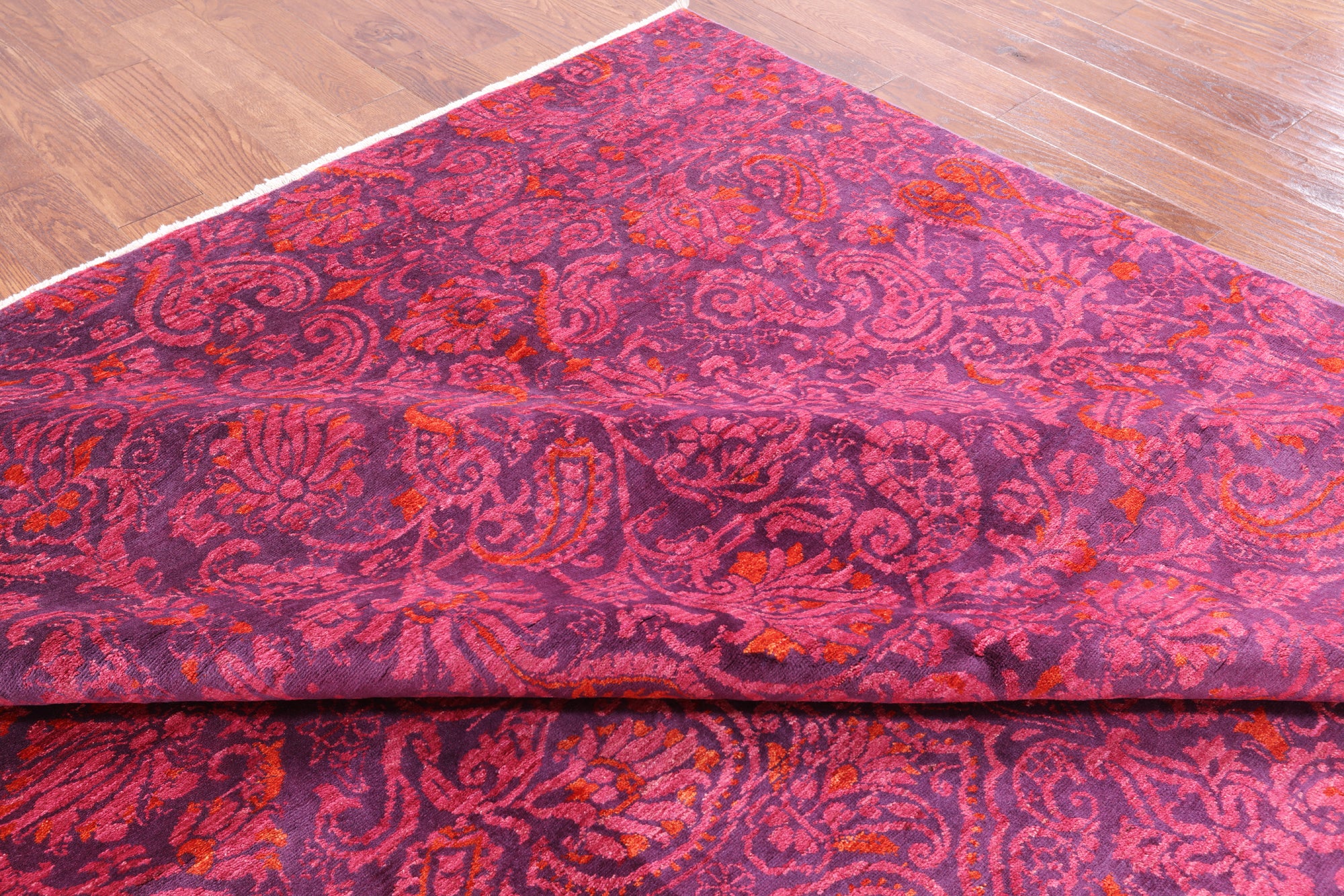 Purple William Morris Hand Knotted Wool Area Rug - 8' 10" X 11' 10" - Golden Nile