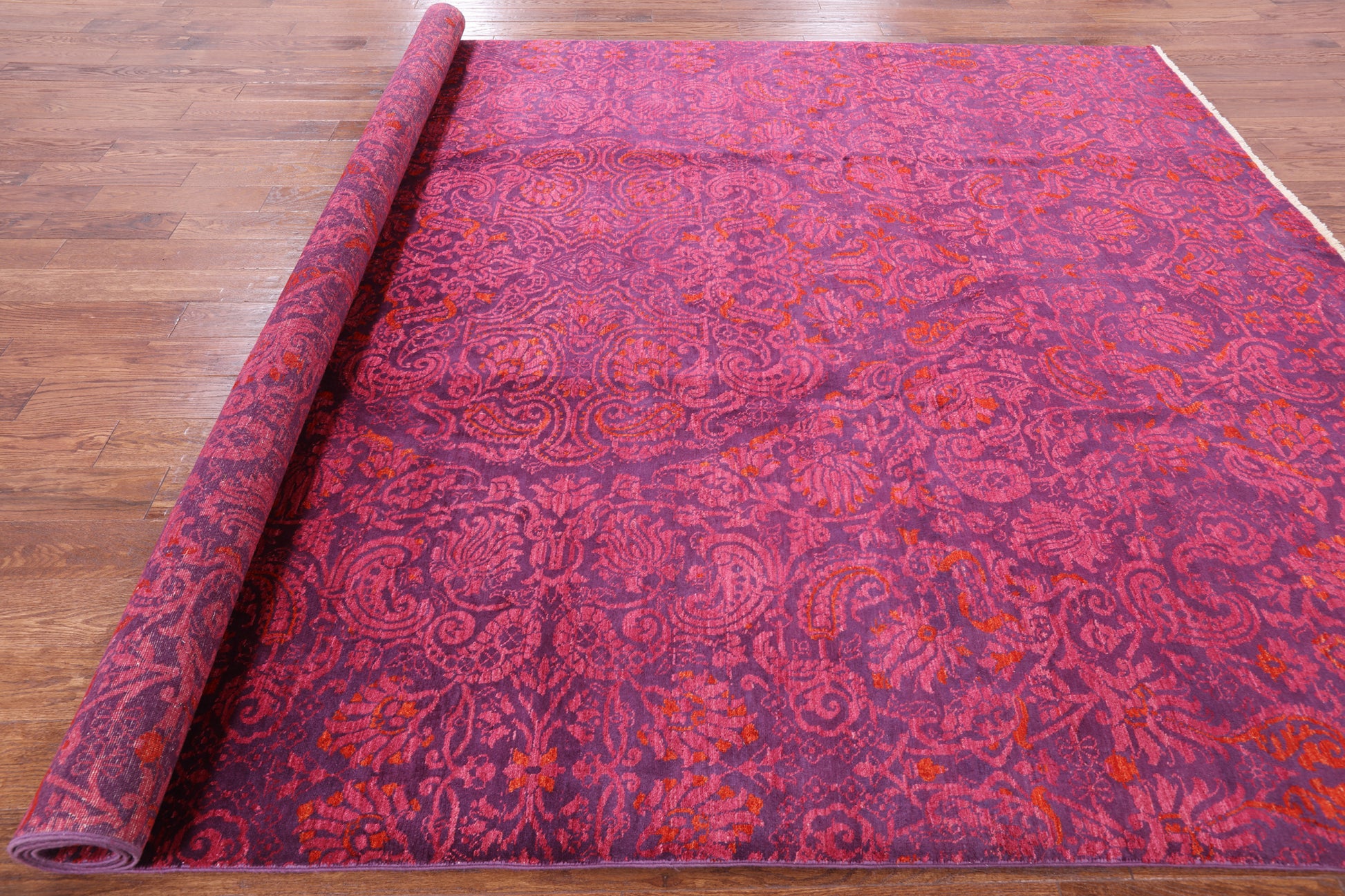 Purple William Morris Hand Knotted Wool Area Rug - 8' 10" X 11' 10" - Golden Nile