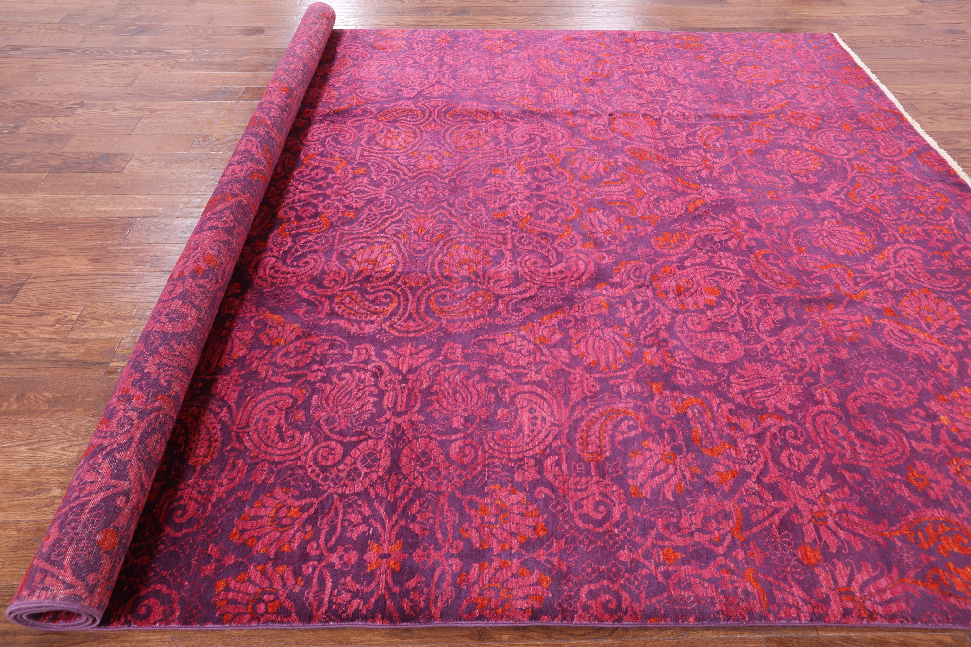Purple William Morris Hand Knotted Wool Area Rug - 8' 10" X 11' 10" - Golden Nile