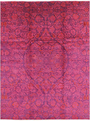 Purple William Morris Hand Knotted Wool Area Rug - 8' 10