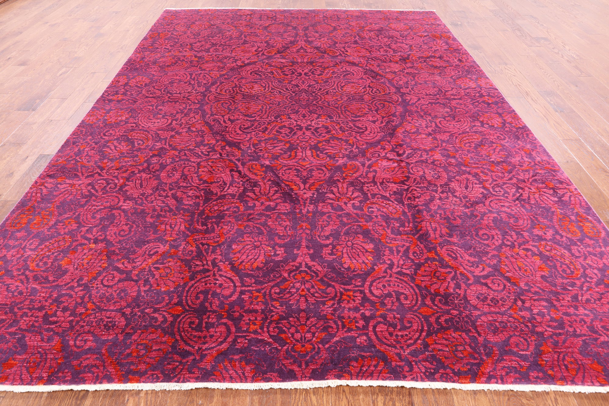 Purple William Morris Hand Knotted Wool Area Rug - 8' 10" X 11' 10" - Golden Nile