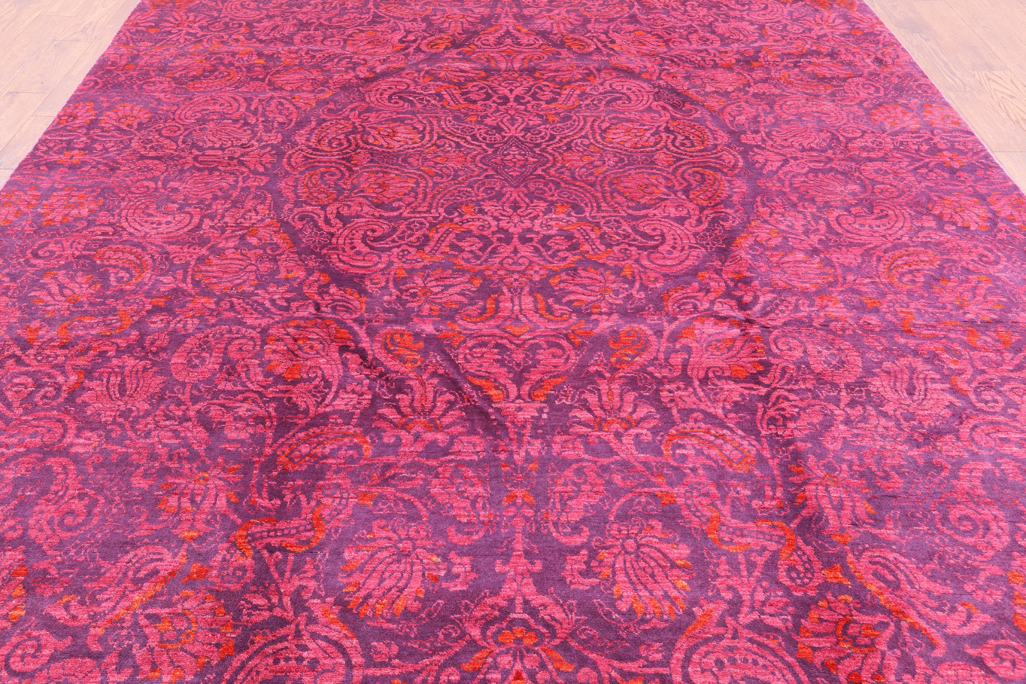 Purple William Morris Hand Knotted Wool Area Rug - 8' 10" X 11' 10" - Golden Nile