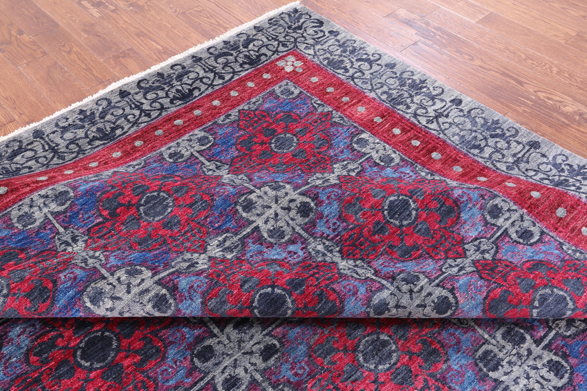 Grey William Morris Handmade Wool Rug - 9' 0" X 11' 8" - Golden Nile