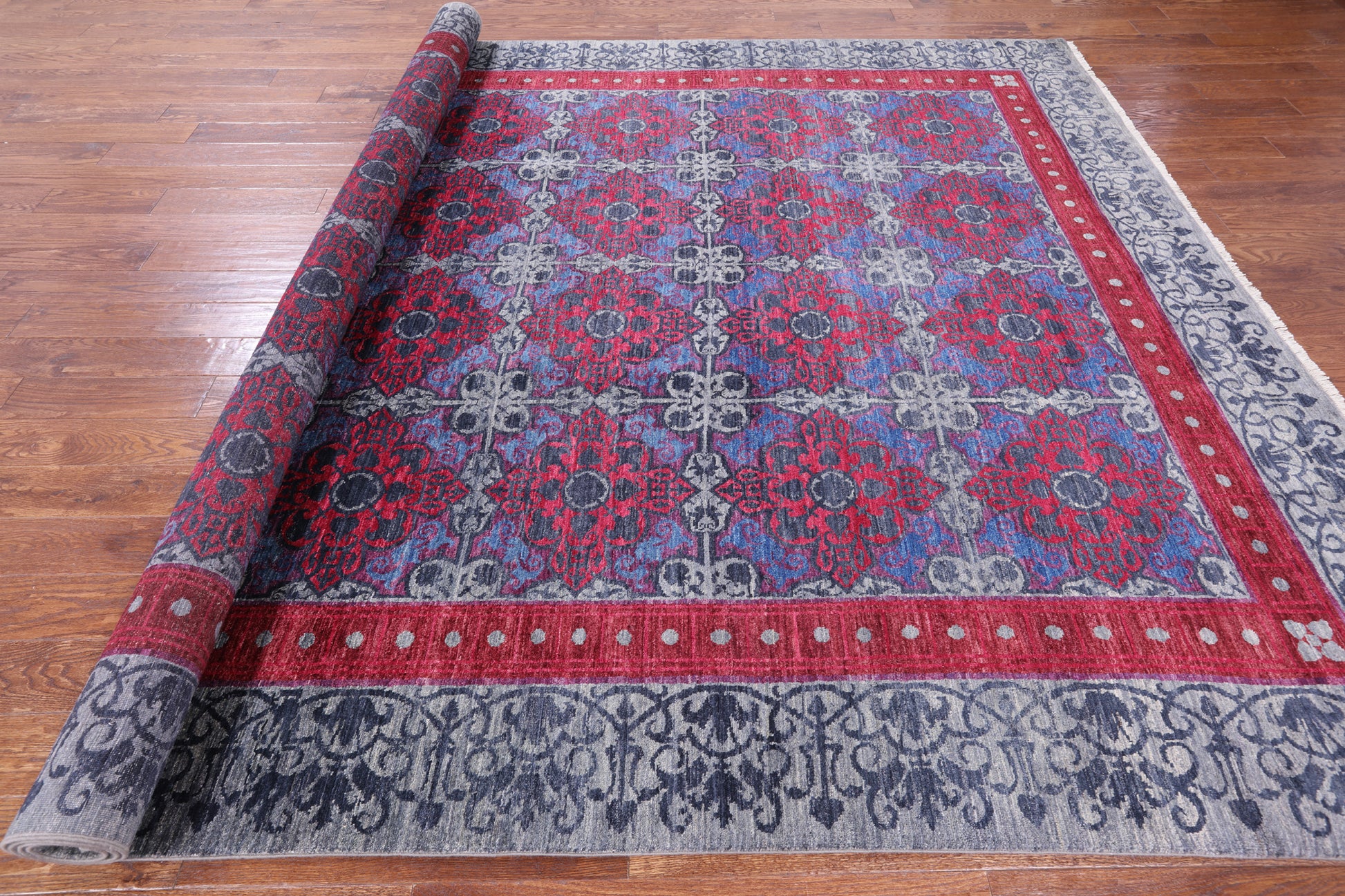 Grey William Morris Handmade Wool Rug - 9' 0" X 11' 8" - Golden Nile