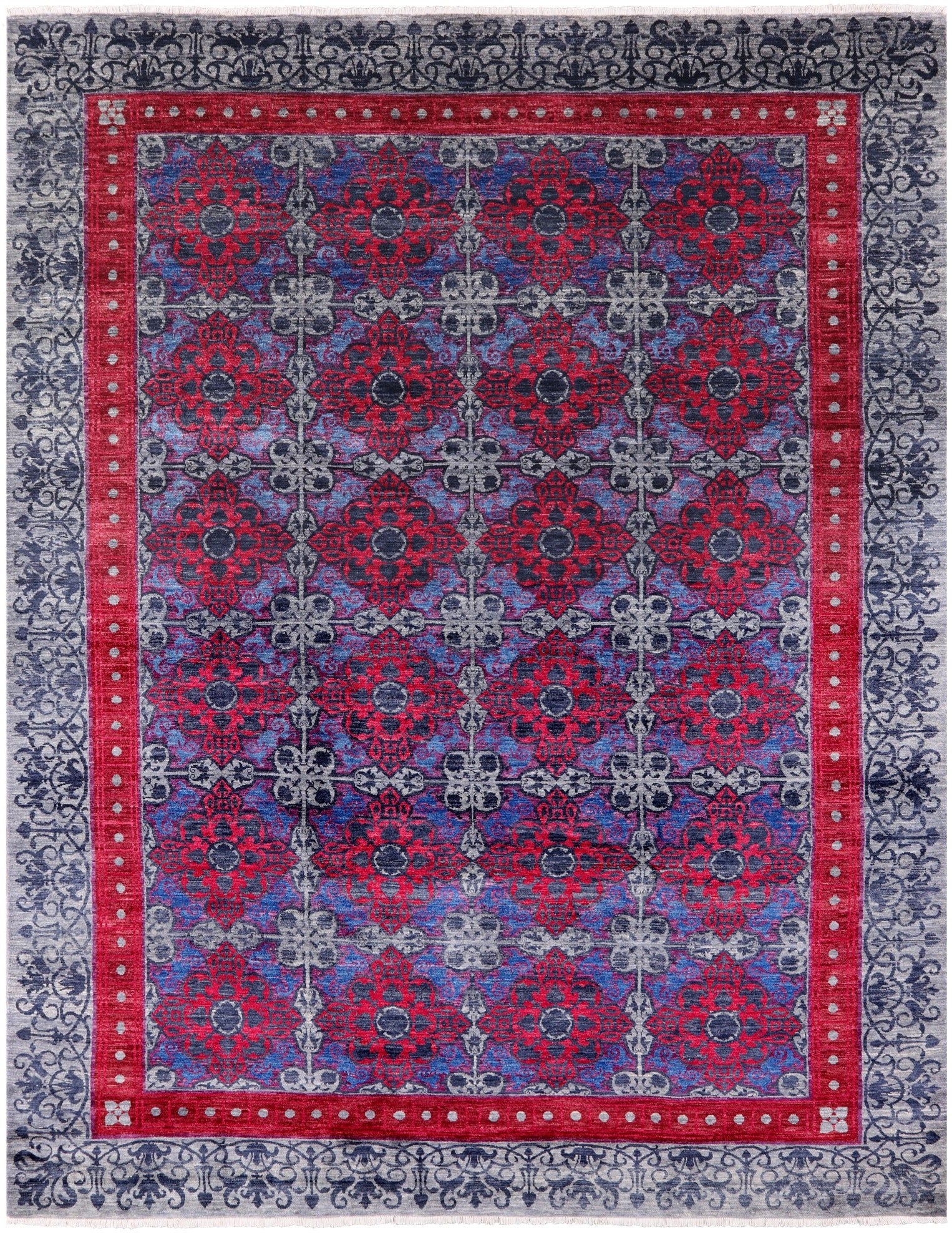 Grey William Morris Handmade Wool Rug - 9' 0" X 11' 8" - Golden Nile