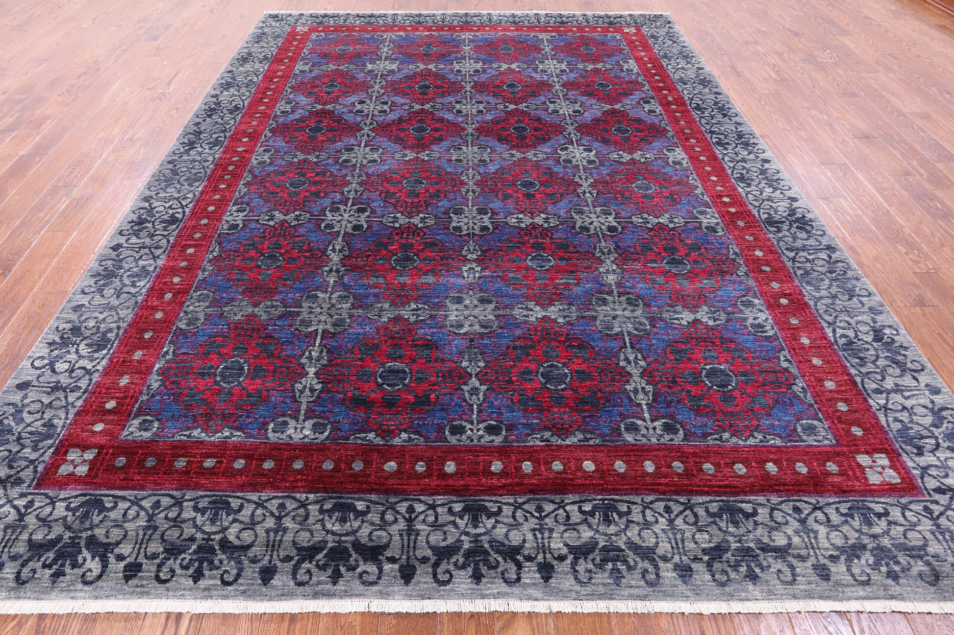 Grey William Morris Handmade Wool Rug - 9' 0" X 11' 8" - Golden Nile