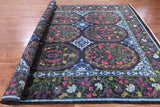 Black William Morris Hand Knotted Wool Area Rug - 9' 1" X 12' 5" - Golden Nile