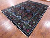 Black William Morris Hand Knotted Wool Area Rug - 9' 1" X 12' 5" - Golden Nile