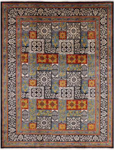 Black William Morris Handmade Wool Area Rug - 9' 2