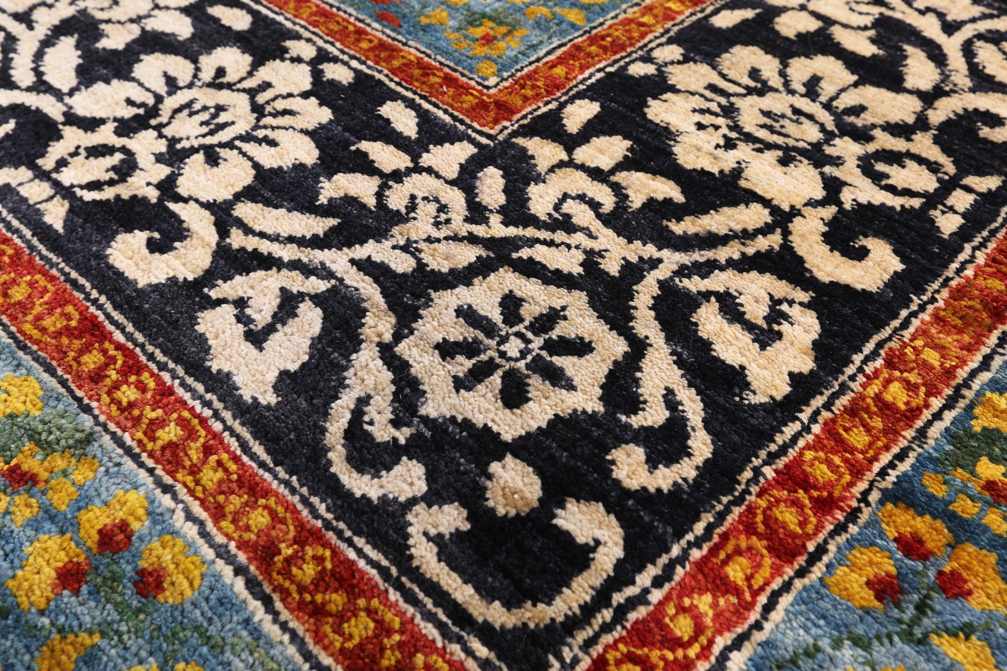 Black William Morris Handmade Wool Area Rug - 9' 2" X 12' 1" - Golden Nile