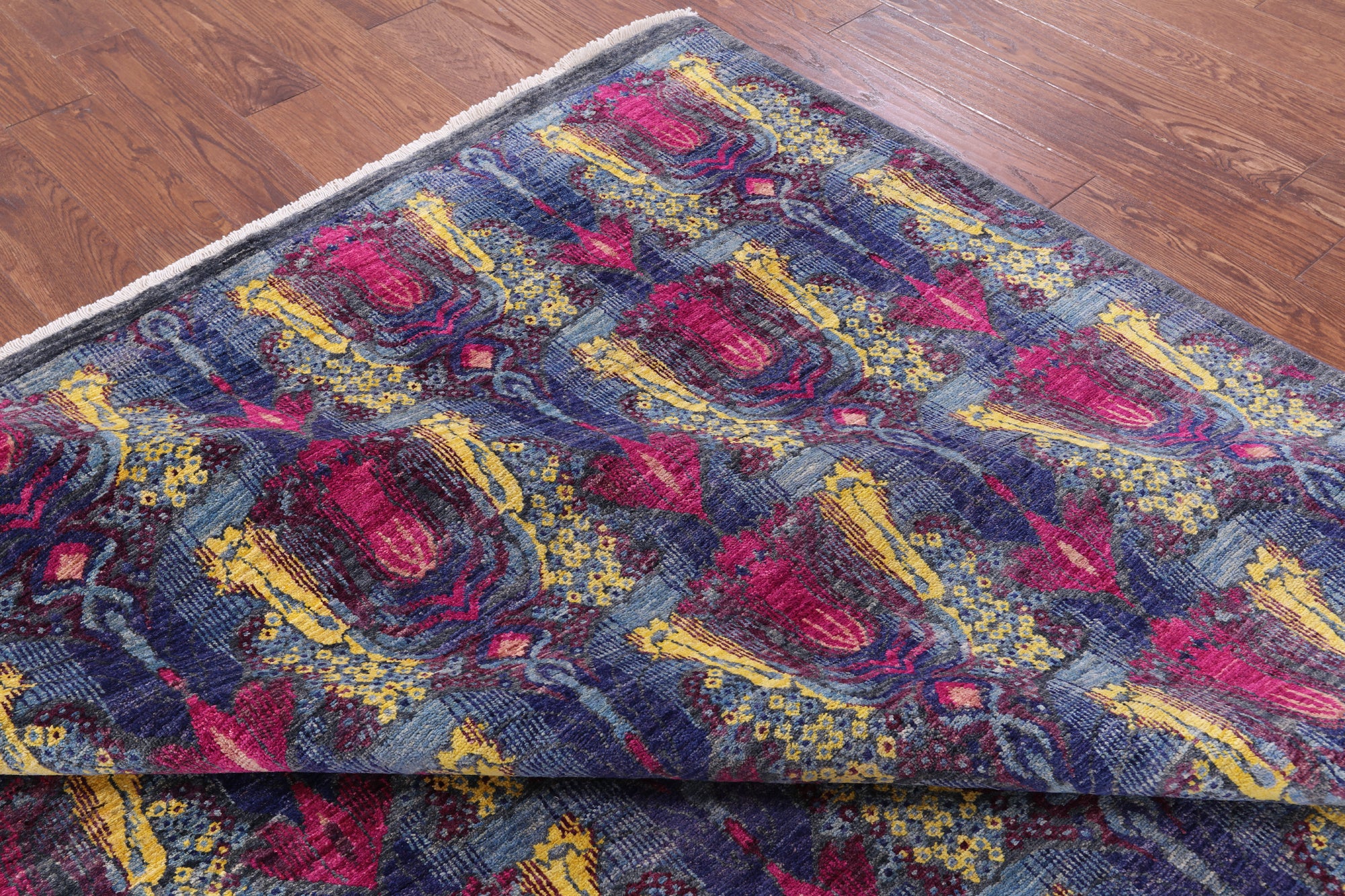 Square William Morris Handmade Wool Rug - 7' 11" X 8' 2" - Golden Nile