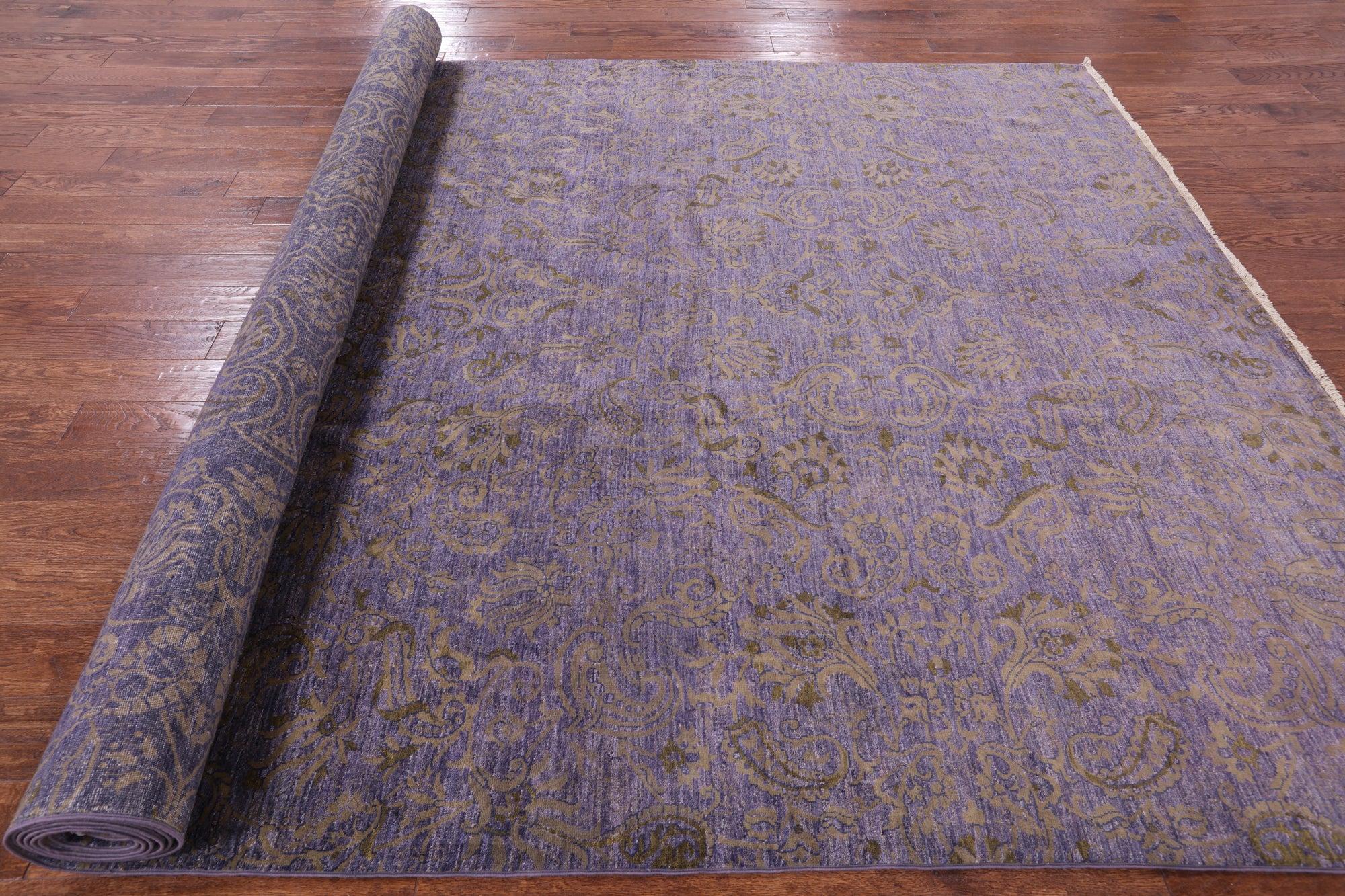 Purple William Morris Handmade Wool Rug - 8' 0" X 16' 0" - Golden Nile