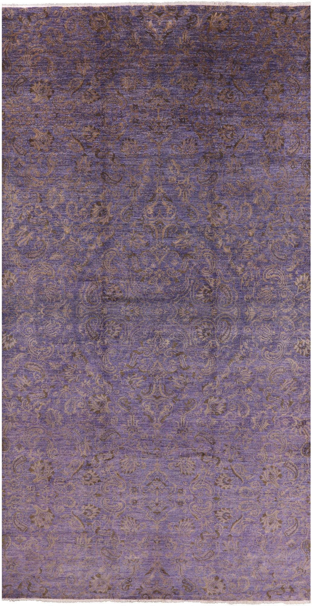 Purple William Morris Handmade Wool Rug - 8' 0" X 16' 0" - Golden Nile