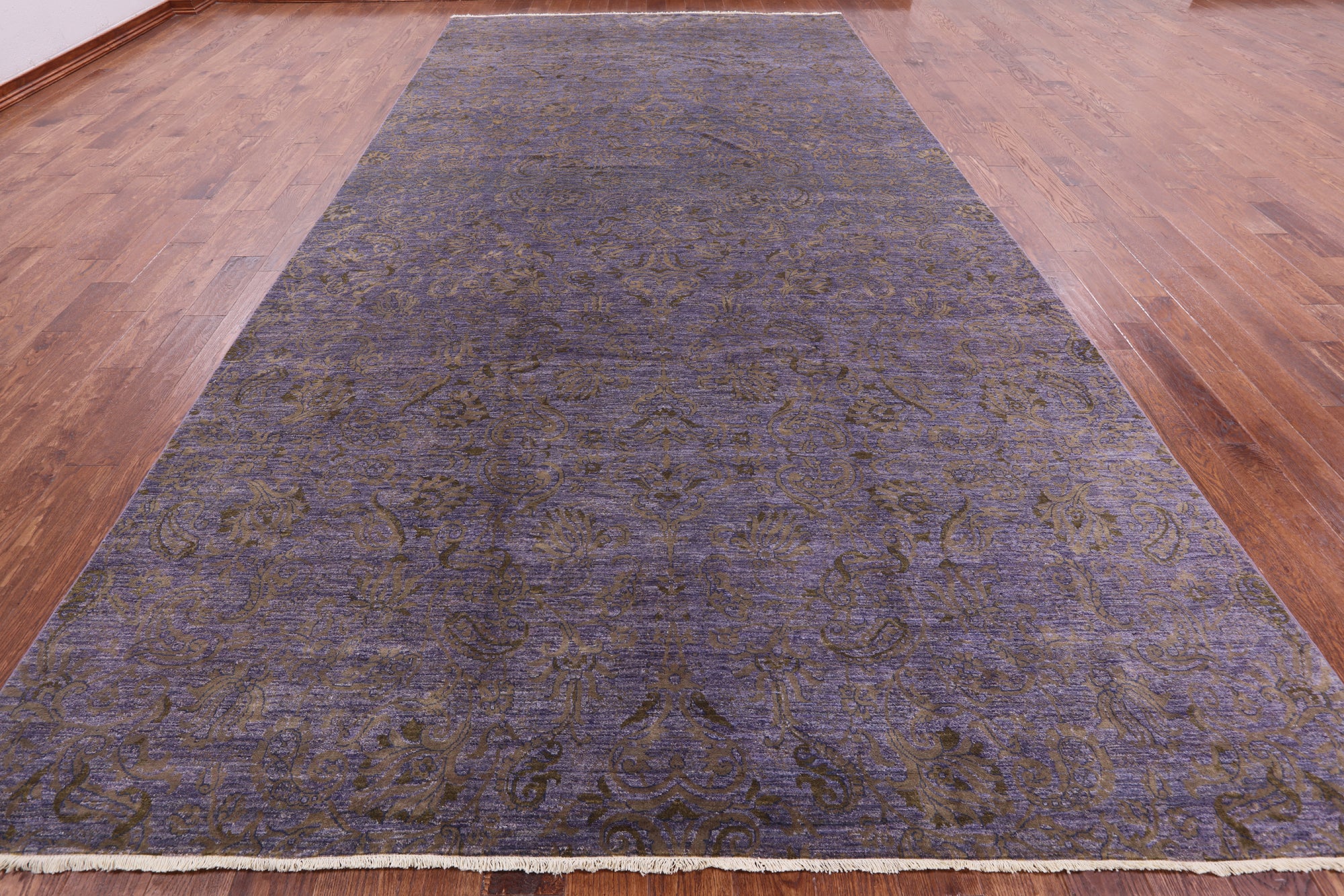 Purple William Morris Handmade Wool Rug - 8' 0" X 16' 0" - Golden Nile