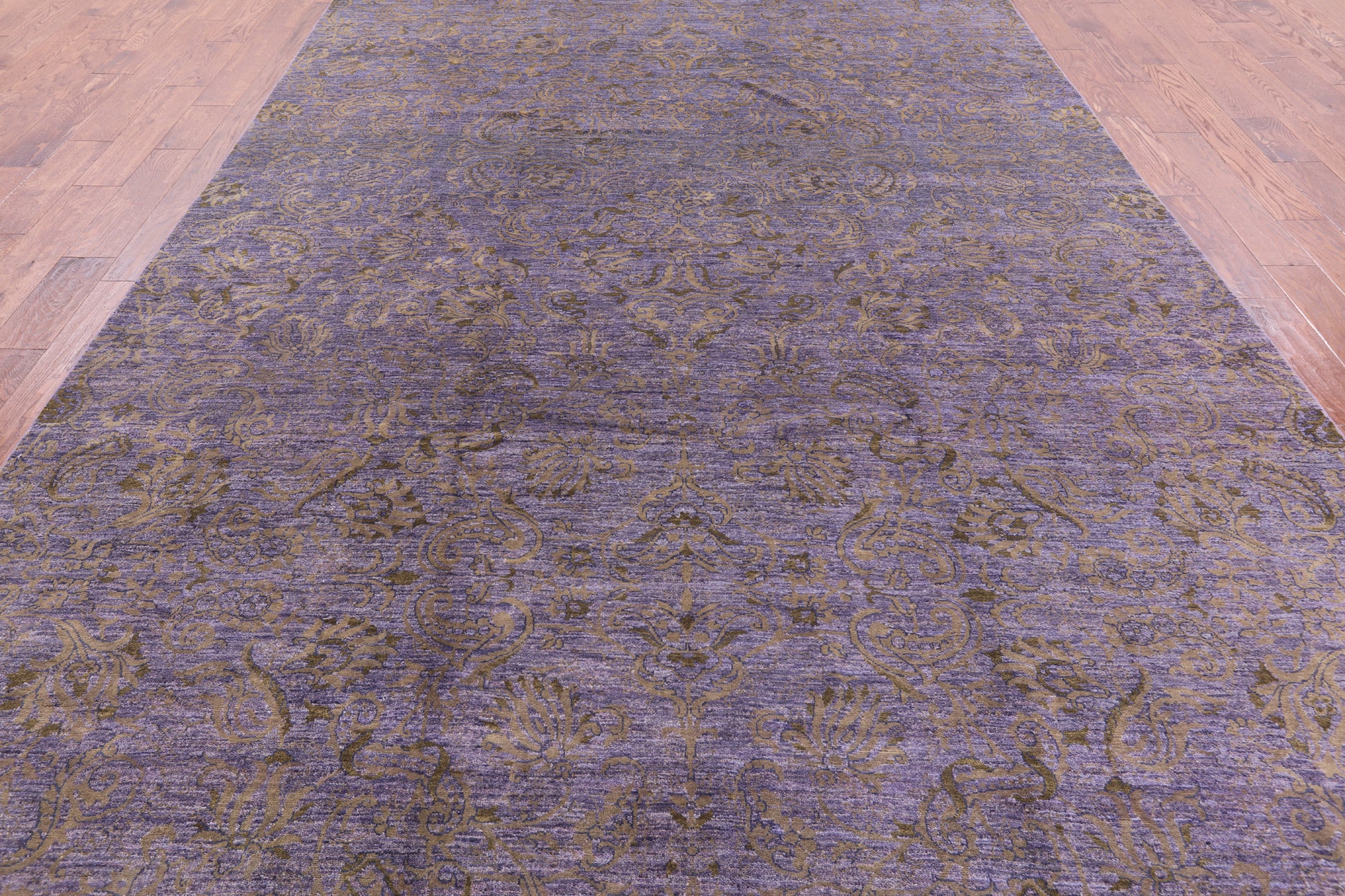 Purple William Morris Handmade Wool Rug - 8' 0" X 16' 0" - Golden Nile