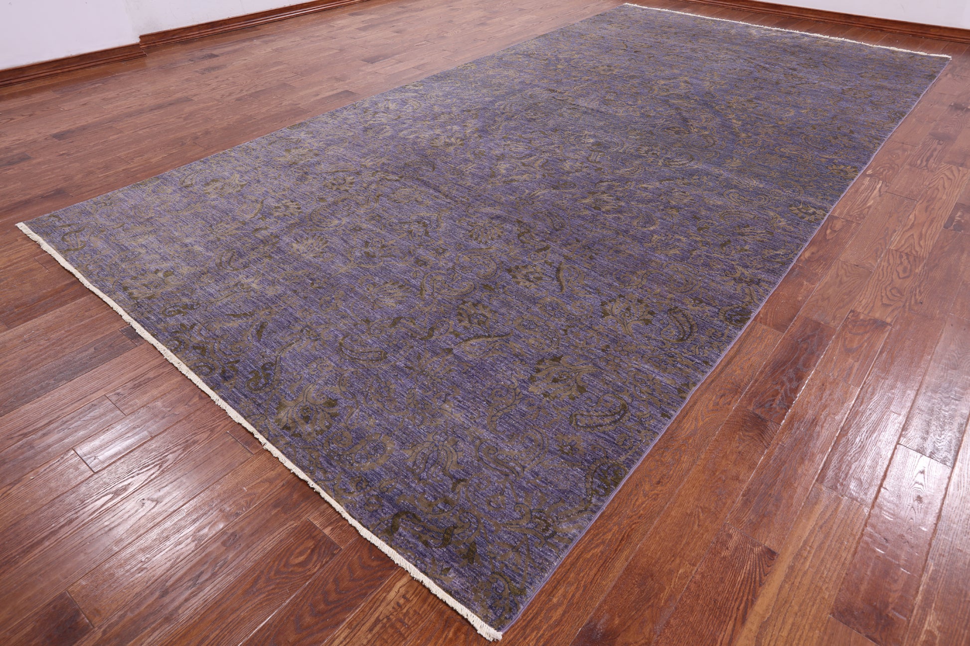 Purple William Morris Handmade Wool Rug - 8' 0" X 16' 0" - Golden Nile