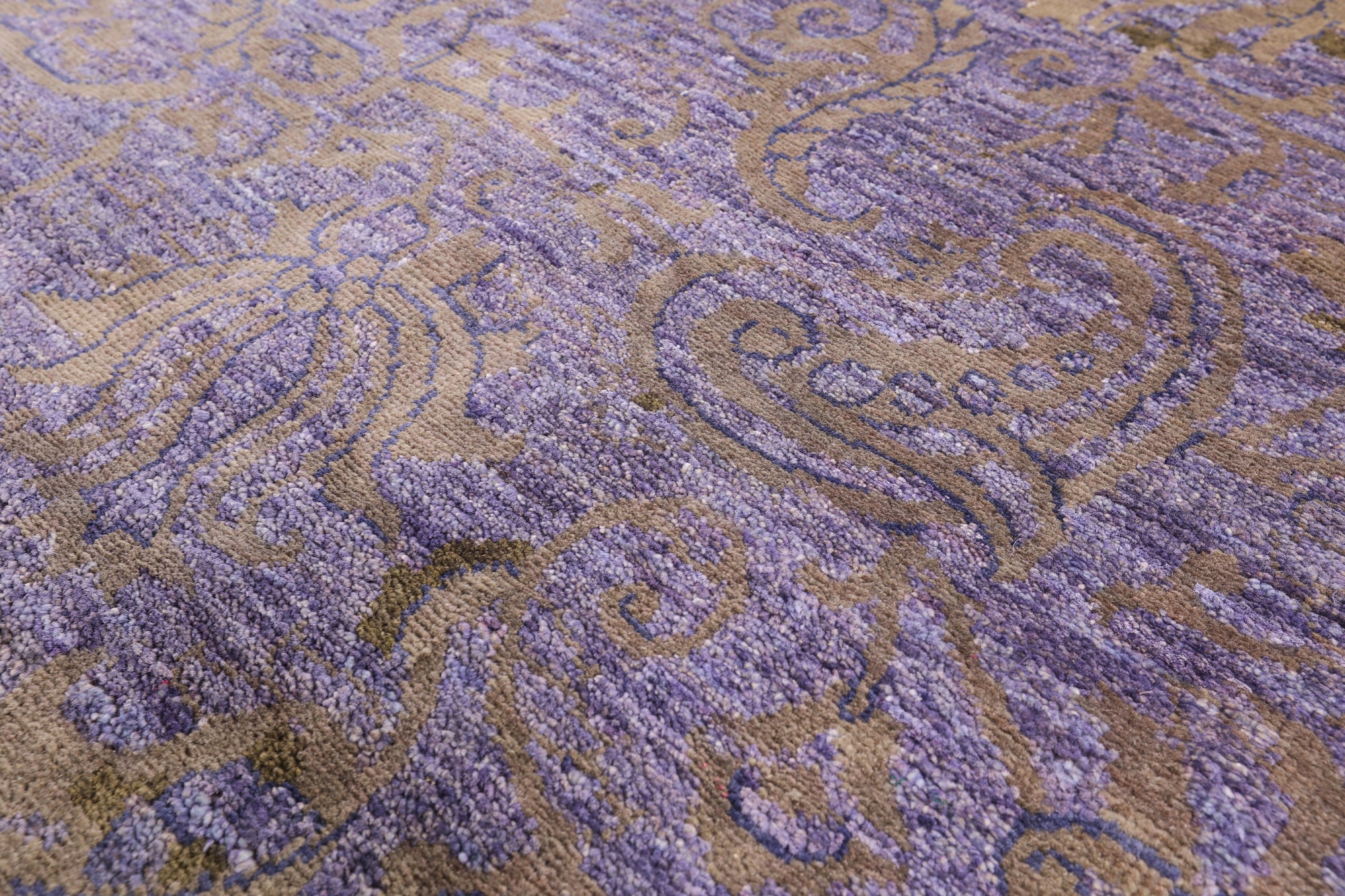 Purple William Morris Handmade Wool Rug - 8' 0" X 16' 0" - Golden Nile