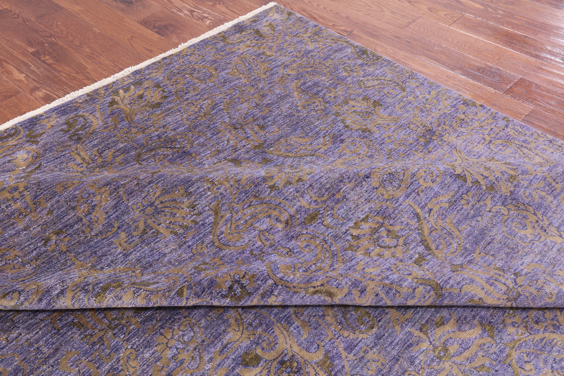 Purple William Morris Handmade Wool Rug - 8' 0" X 16' 0" - Golden Nile