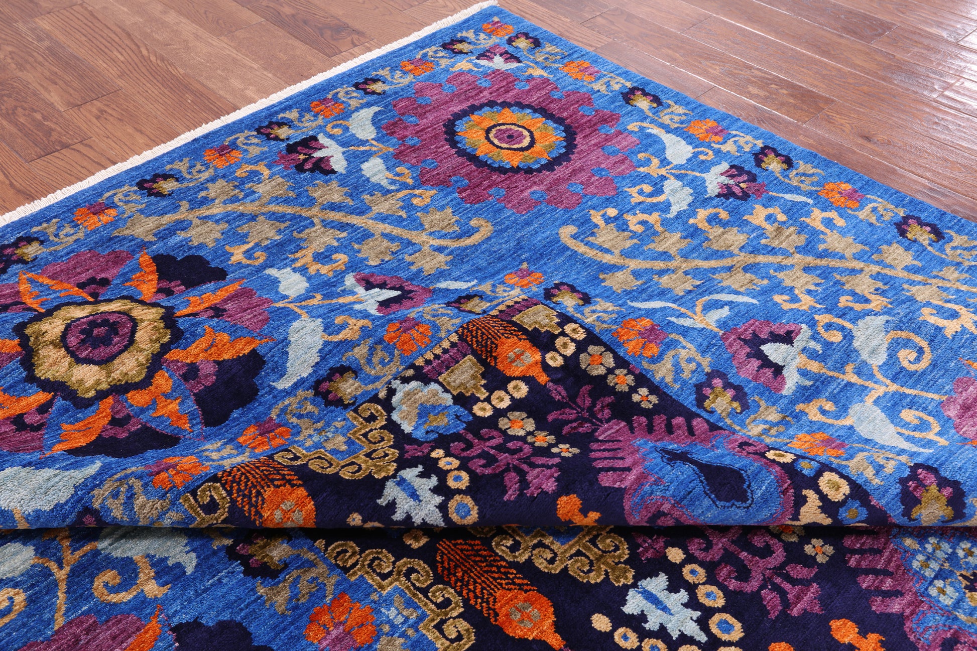 Blue William Morris Handmade Wool Rug - 8' 2" X 10' 2" - Golden Nile