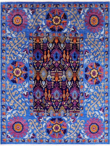 Blue William Morris Handmade Wool Rug - 8' 2