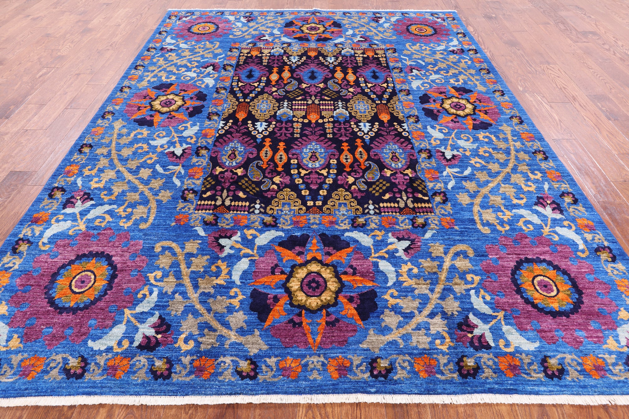 Blue William Morris Handmade Wool Rug - 8' 2" X 10' 2" - Golden Nile
