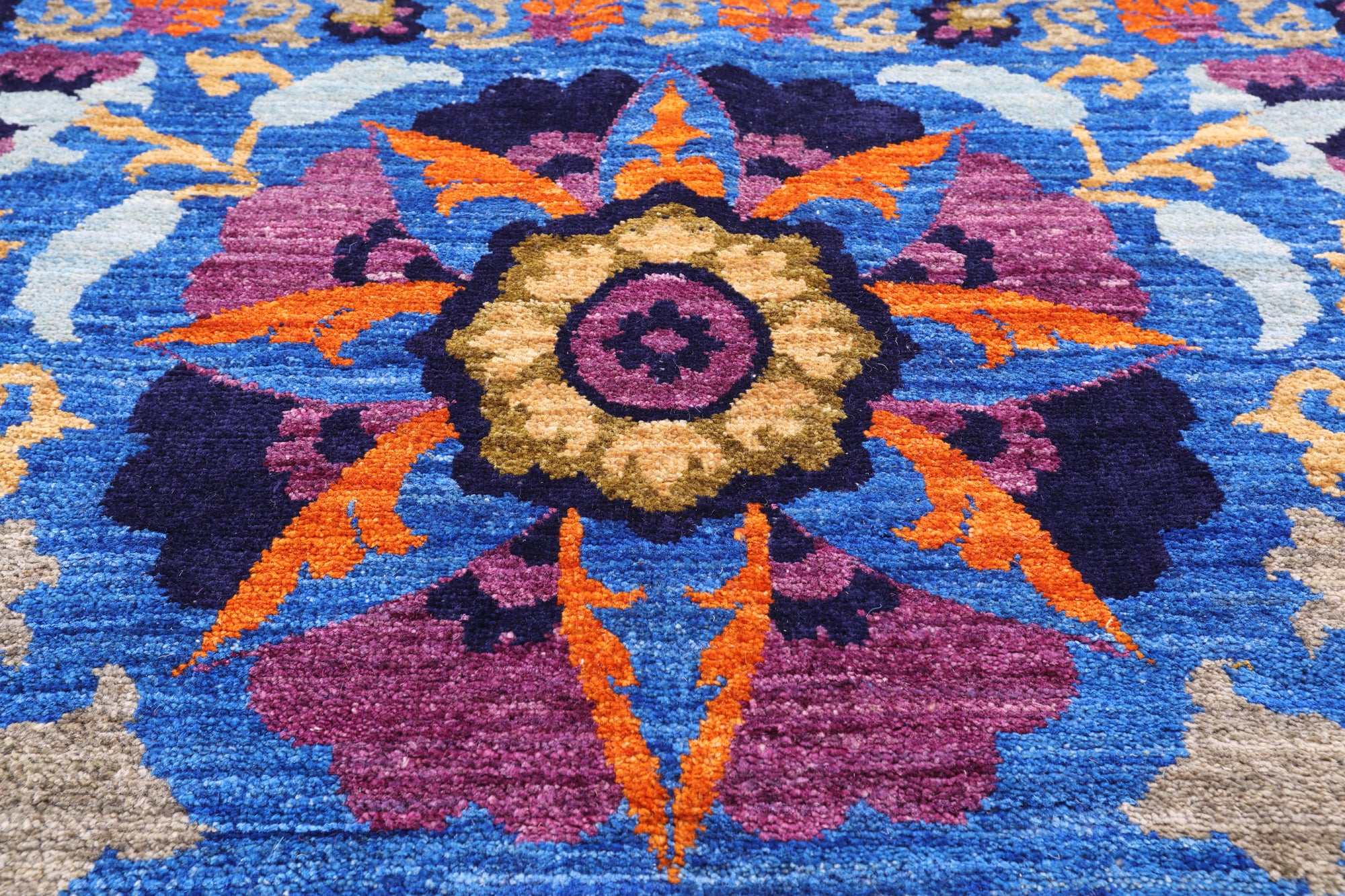 Blue William Morris Handmade Wool Rug - 8' 2" X 10' 2" - Golden Nile