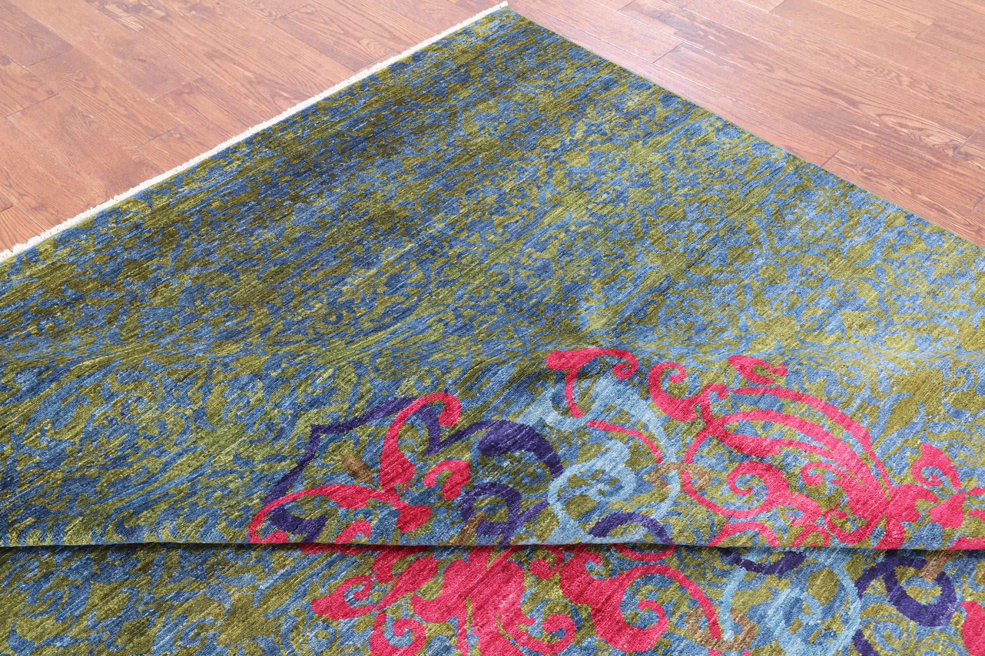 Green Wiiliam Morris Hand Knotted Wool Area Rug - 7' 9" X 9' 6" - Golden Nile