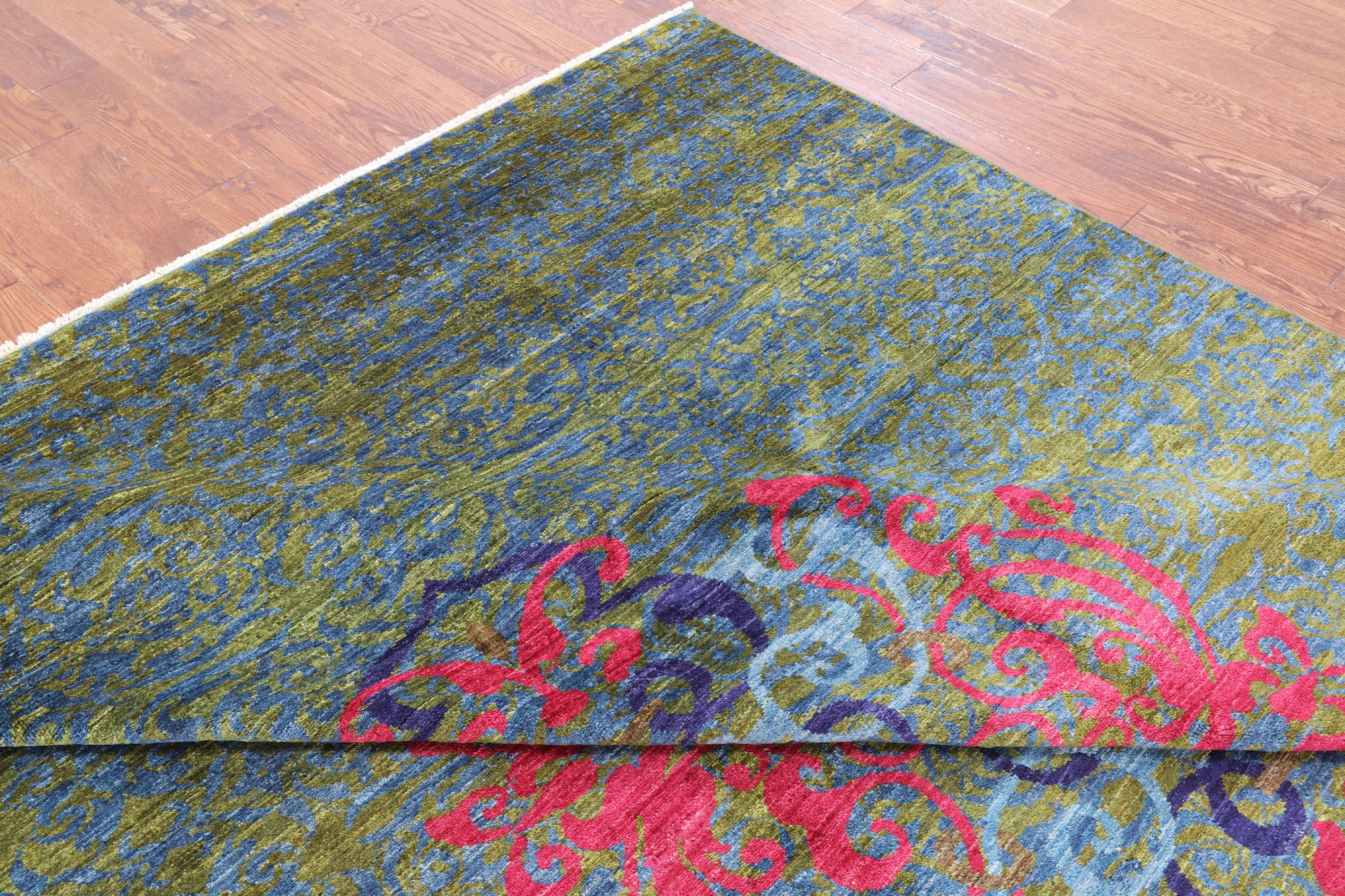 Green Wiiliam Morris Hand Knotted Wool Area Rug - 7' 9" X 9' 6" - Golden Nile