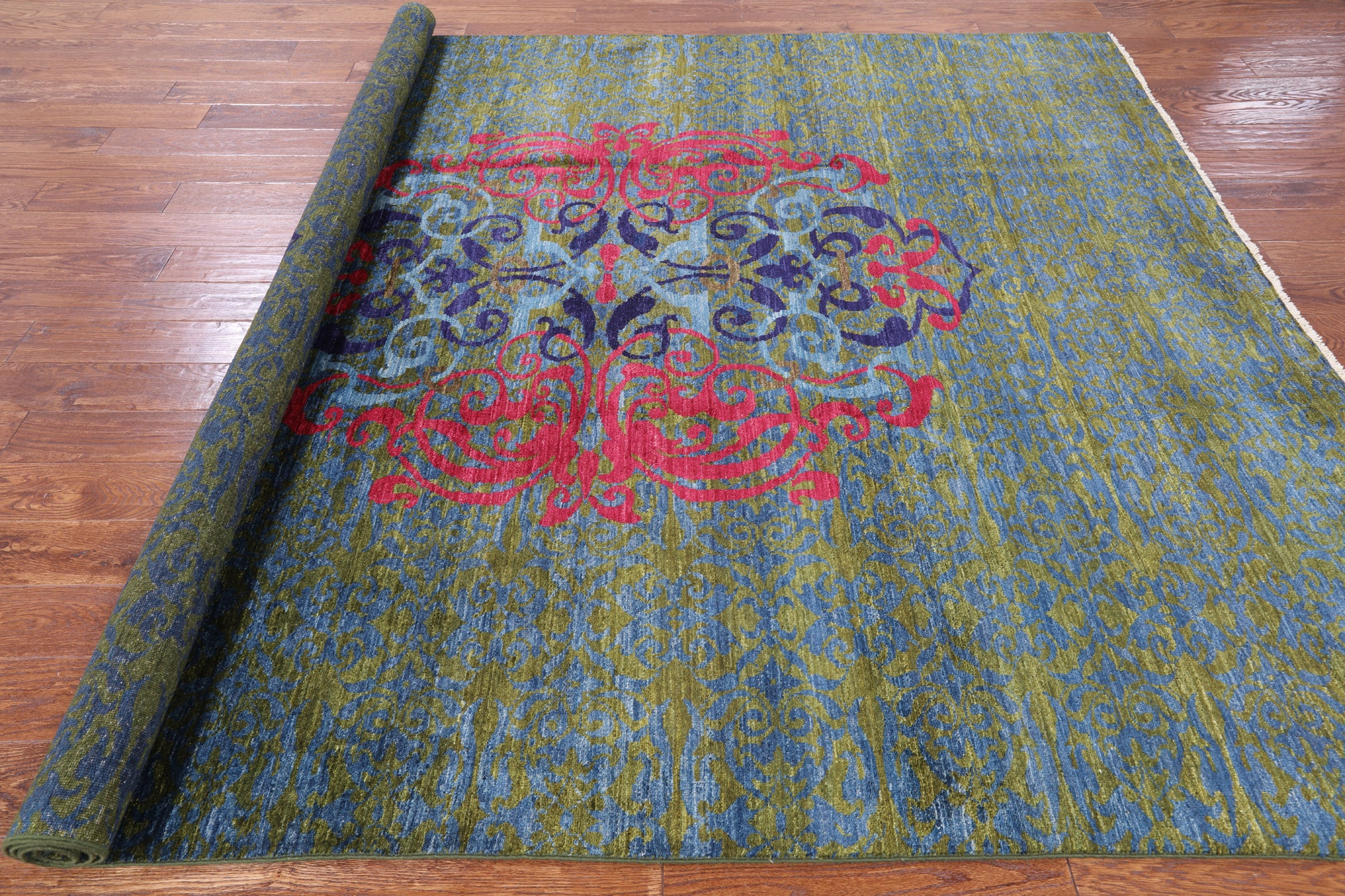 Green Wiiliam Morris Hand Knotted Wool Area Rug - 7' 9" X 9' 6" - Golden Nile