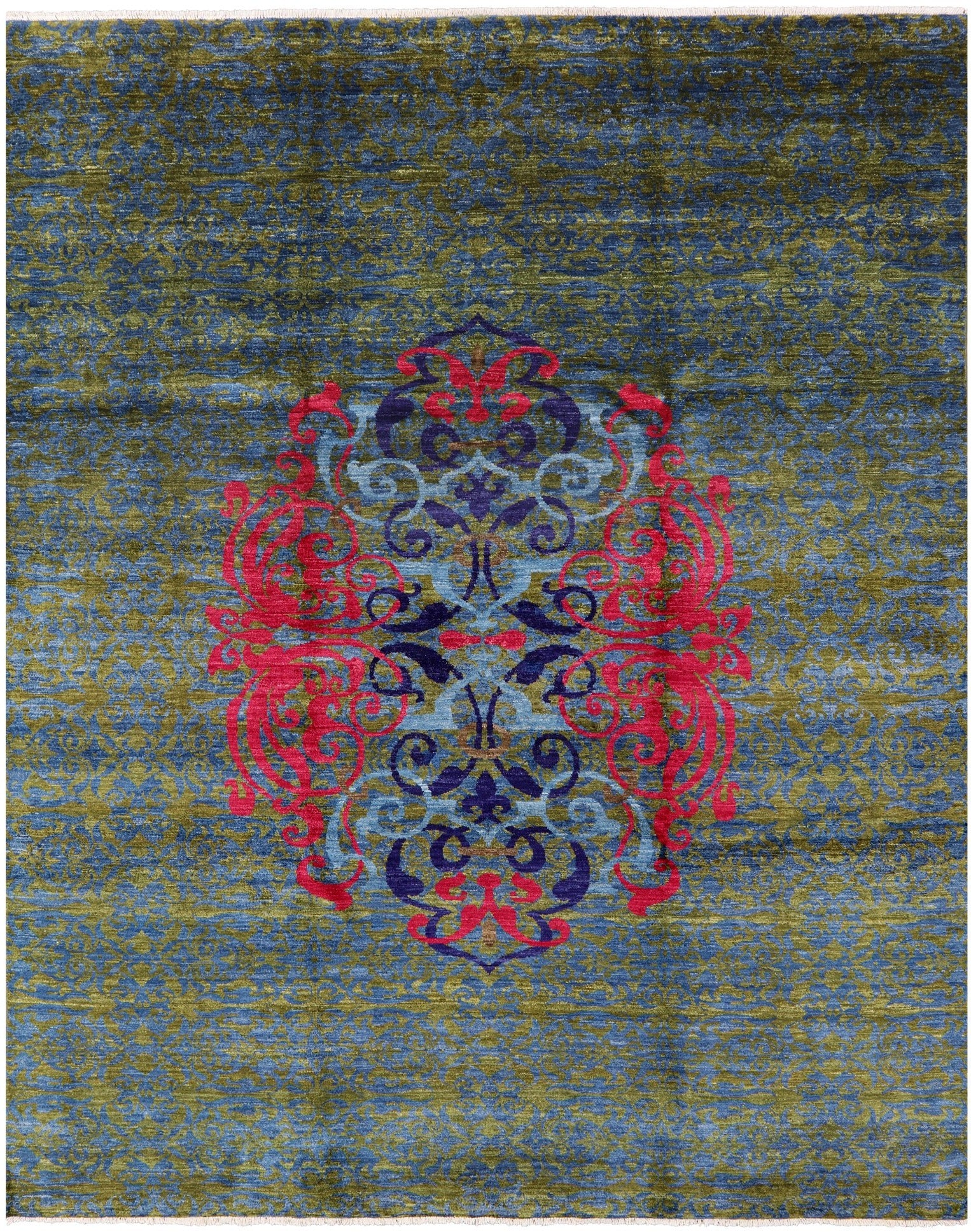 Green Wiiliam Morris Hand Knotted Wool Area Rug - 7' 9" X 9' 6" - Golden Nile