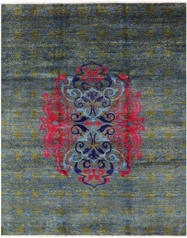 Green Wiiliam Morris Hand Knotted Wool Area Rug - 7' 9