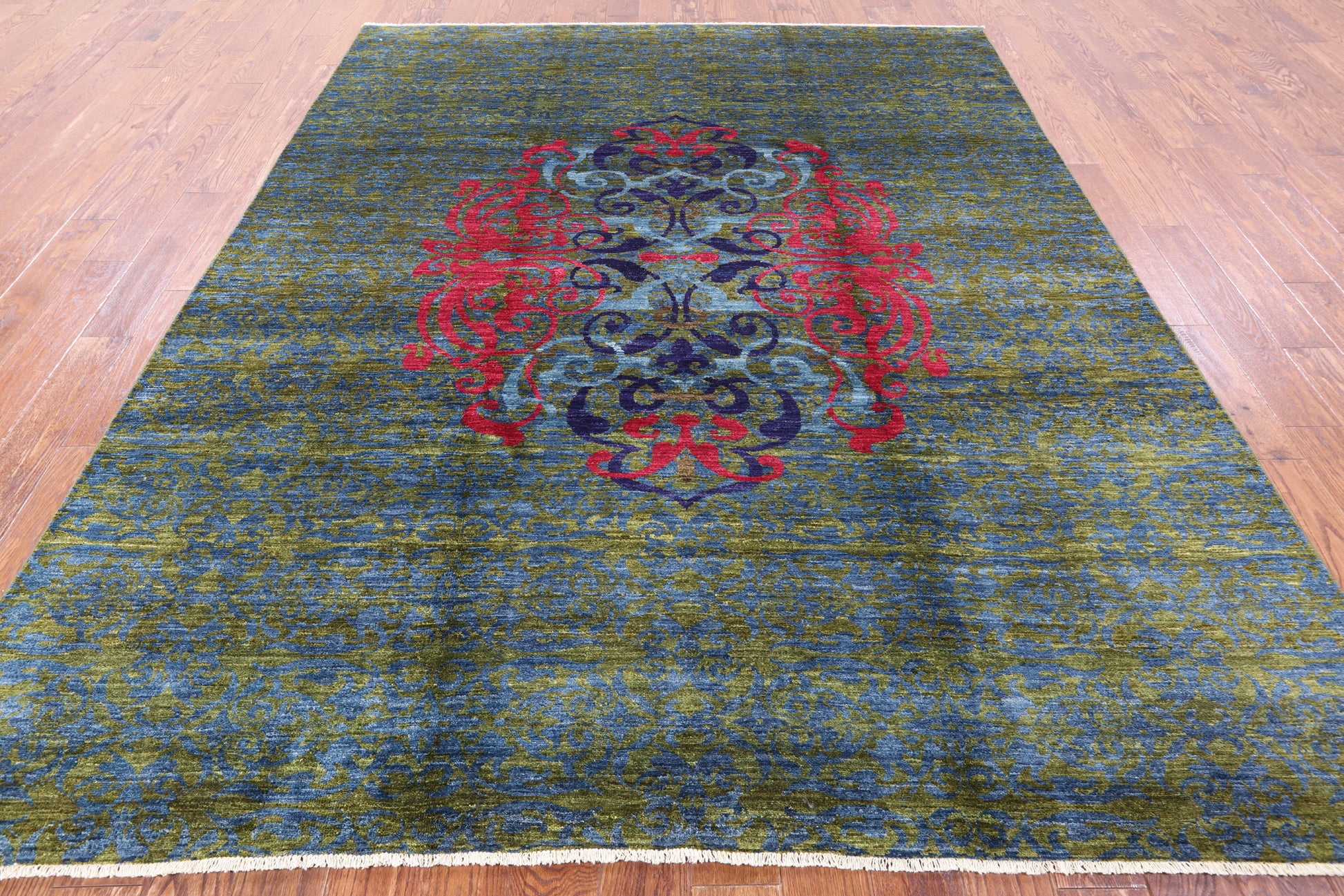 Green Wiiliam Morris Hand Knotted Wool Area Rug - 7' 9" X 9' 6" - Golden Nile
