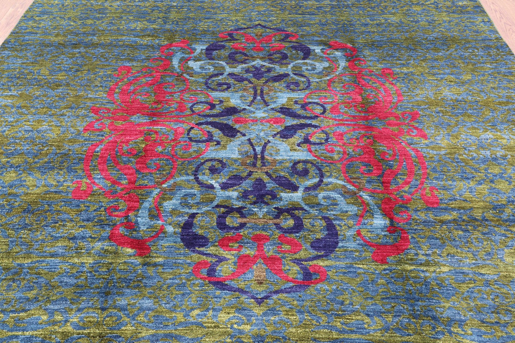 Green Wiiliam Morris Hand Knotted Wool Area Rug - 7' 9" X 9' 6" - Golden Nile