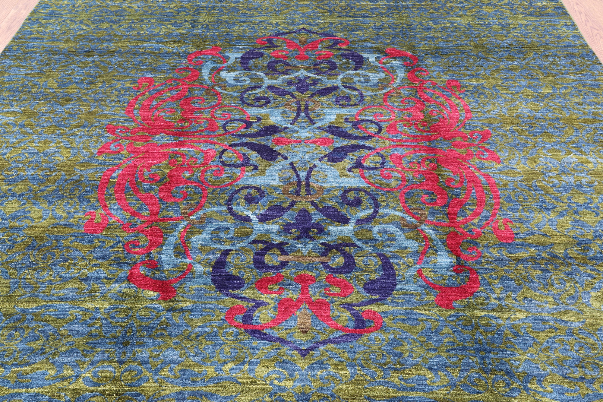Green Wiiliam Morris Hand Knotted Wool Area Rug - 7' 9" X 9' 6" - Golden Nile