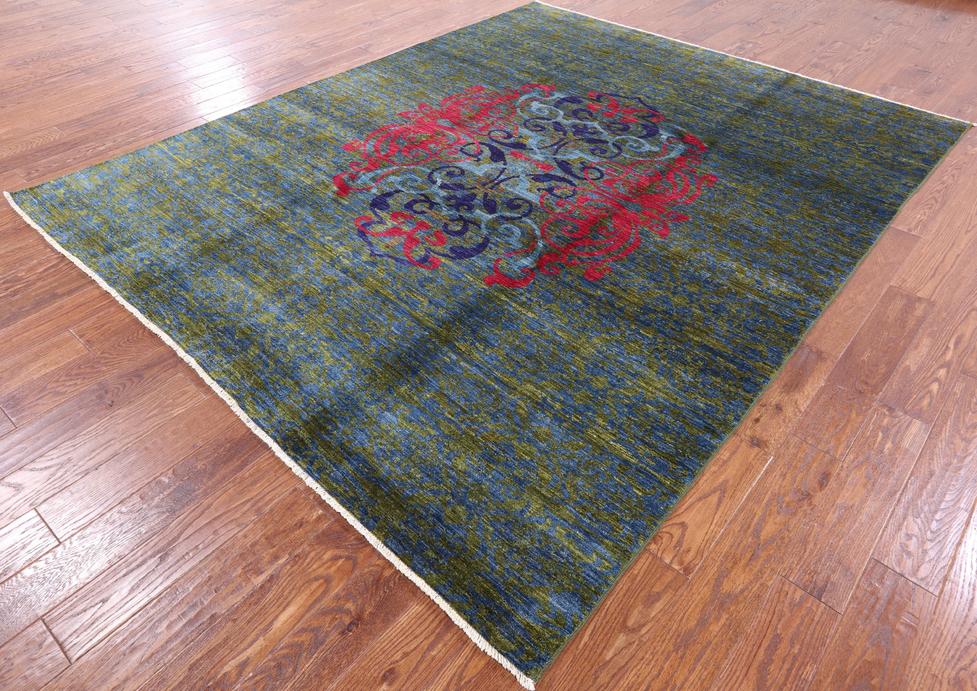 Green Wiiliam Morris Hand Knotted Wool Area Rug - 7' 9" X 9' 6" - Golden Nile